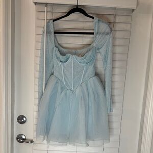 Oh Polly US 2+ Elegant Light Blue Long Sleeve Dress